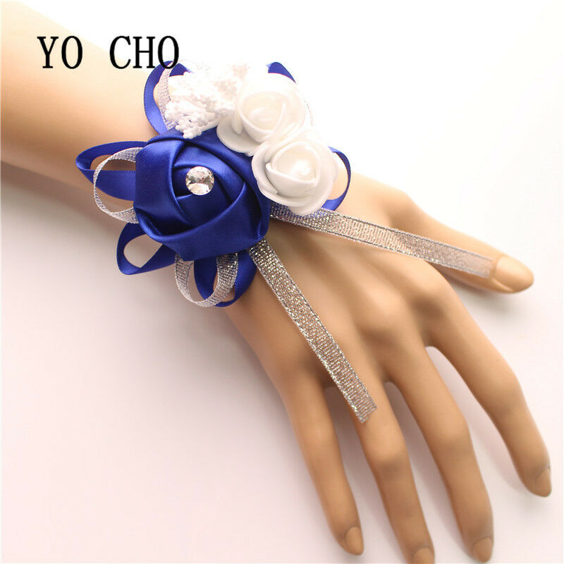 Wedding Planner Royal Blue Bride Wrist Corsage Bridesmaid Hand Flowers Handmade
