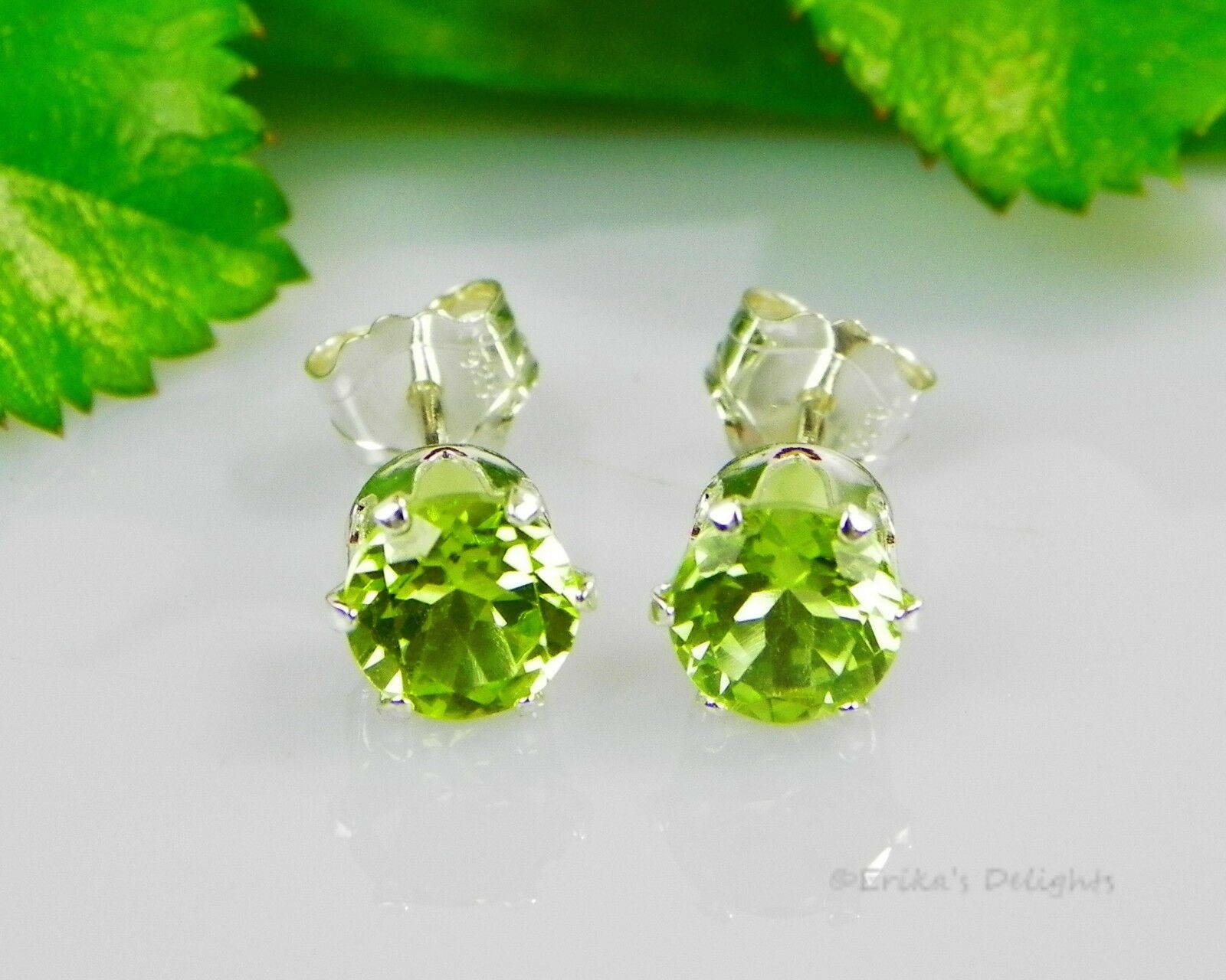 Genuine Green Peridot Round Sterling Silver Earrings (Choose Your Size)