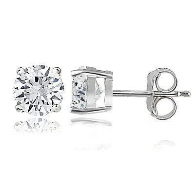 925 Silver 2ct Created White Sapphire Round Stud Earrings, 6mm
