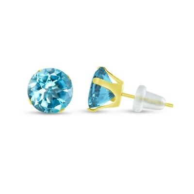 Round Genuine Sky Blue Topaz 10k Yellow Gold Stud Earrings - Choose Your Size