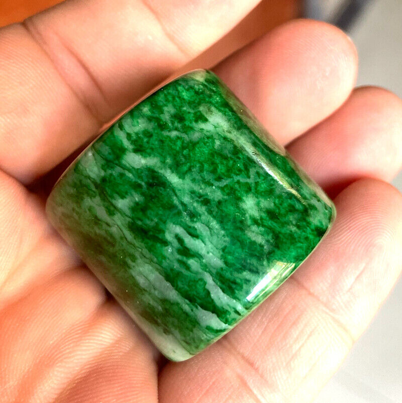 12-13# Exquisite Chinese Jade Green Jade Handmade Wrench Thumb Ring