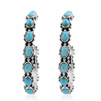 Elegant 925 Sterling Silver Turquoise Hoop Hoops Earring Pairs Southwest Jewelry