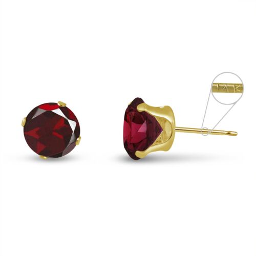 Solid 14k Yellow Gold Round Genuine Red Garnet January Stud Earrings Size 2mm-8m