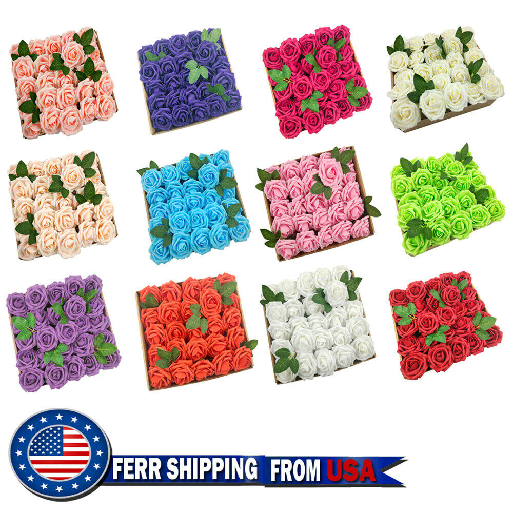 50pcs Artificial Flowers Real Looking Foam Roses Decoration Diy For Wedding