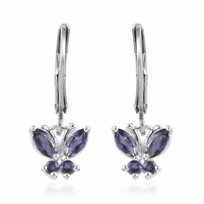 925 Sterling Silver Iolite Butterfly Lever Back Earrings Fashion Jewelry Ct 0.7