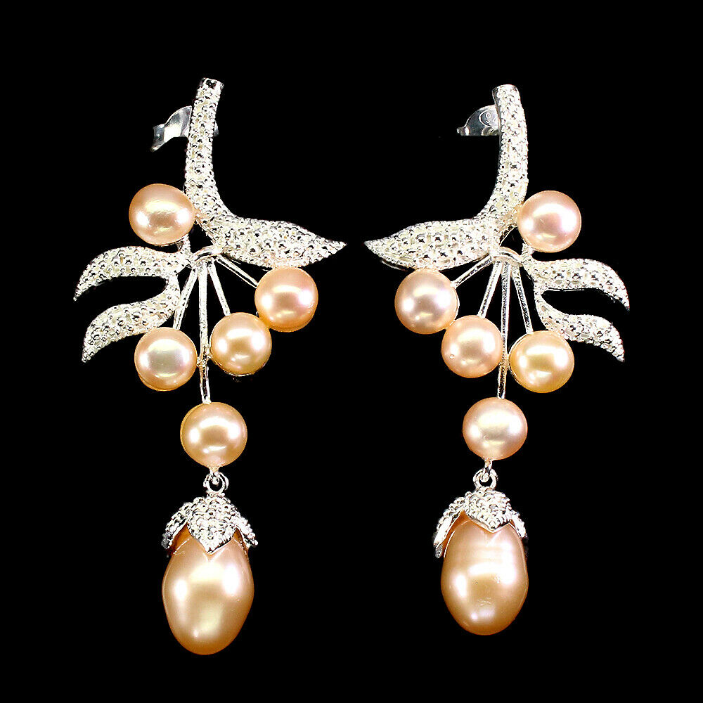 Baroque Peach Pearl 12x8mm 925 Sterling Silver Earrings