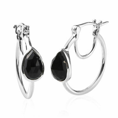 Pear Black Onyx Hoops Hoop Earrings 925 Silver Jewelry Gift For Women Ct 1.9