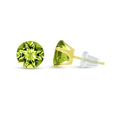 Round Genuine Green Peridot 10k Yellow Gold Stud Earrings - Choose Your Size
