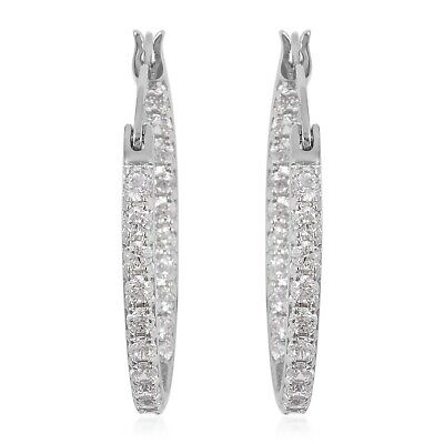 925 Sterling Silver White Cubic Zirconia Cz Hoops Hoop Earrings Gift For Women