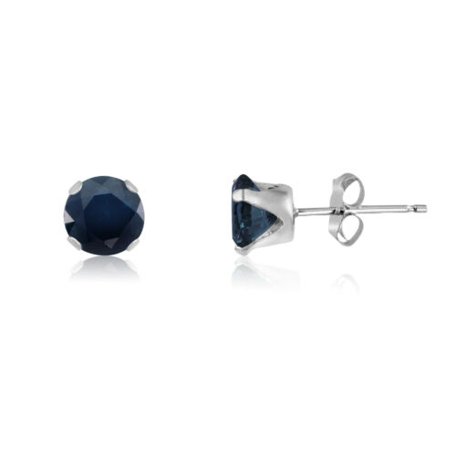 Blue Sapphire Round Cut .925 Sterling Silver Stud Earrings - Genuine Deep Blue