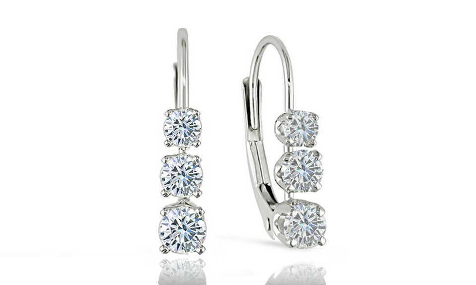925 Sterling Silver 3.00 Ct. Round 6mm Cz Leverback Earrings White  Leverback