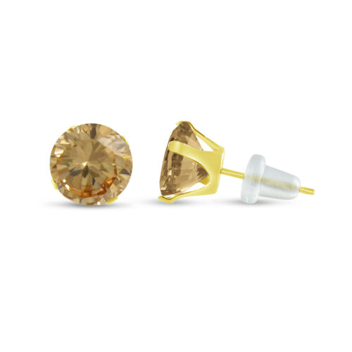 Genuine Golden Yellow Citrine 10k Yellow Gold Stud Earrings - Choose Your Size